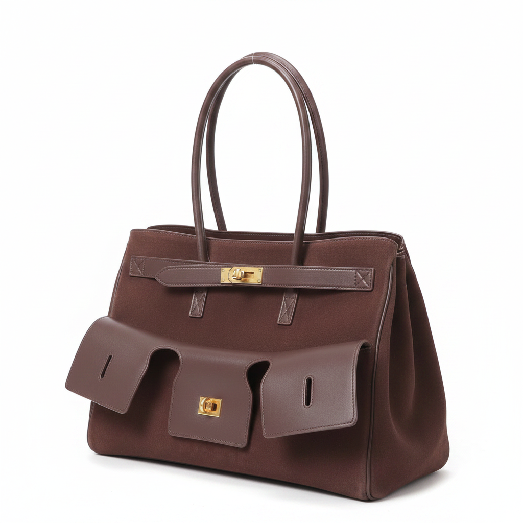 Brown Suede Tote - White Background