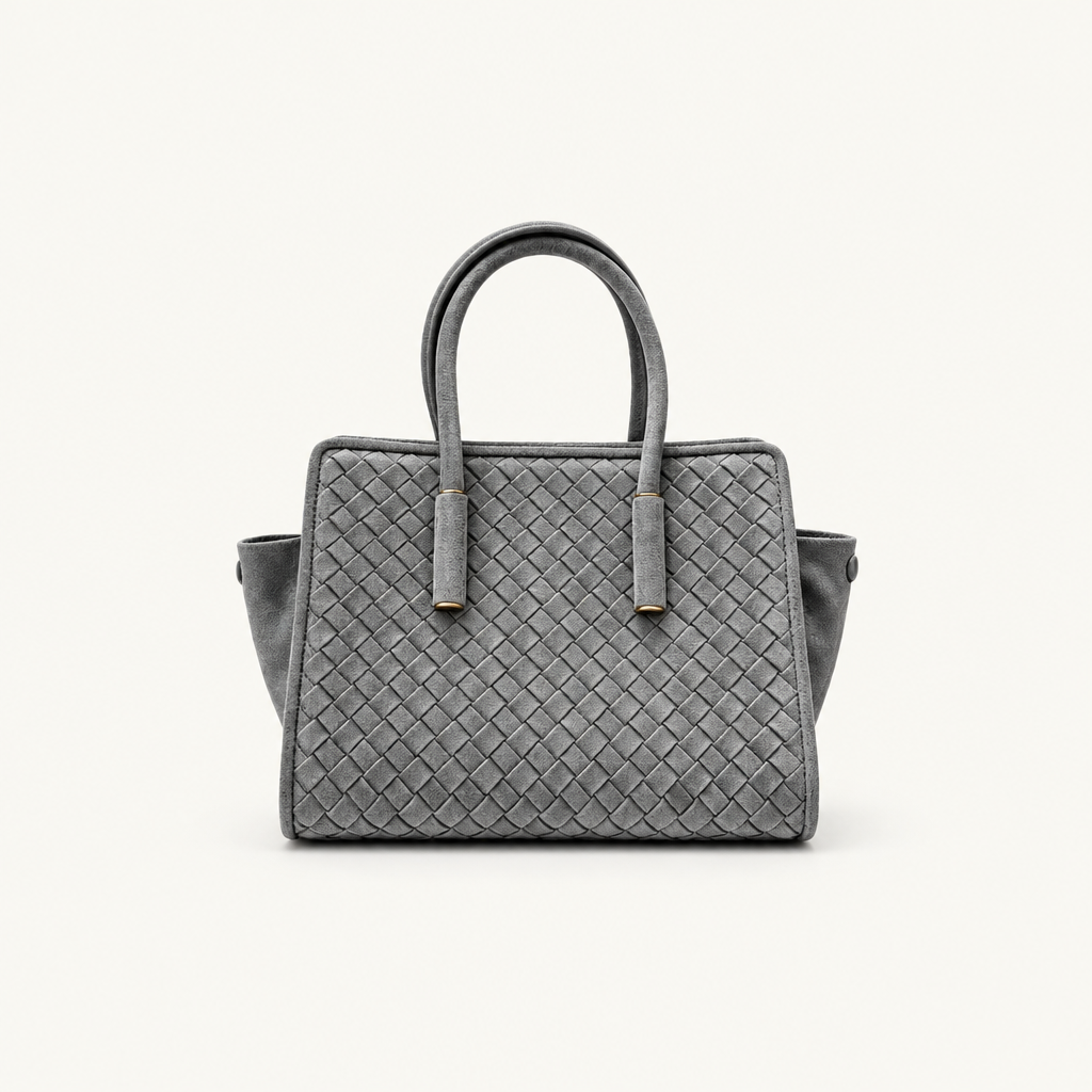 Grey tote, warm white background