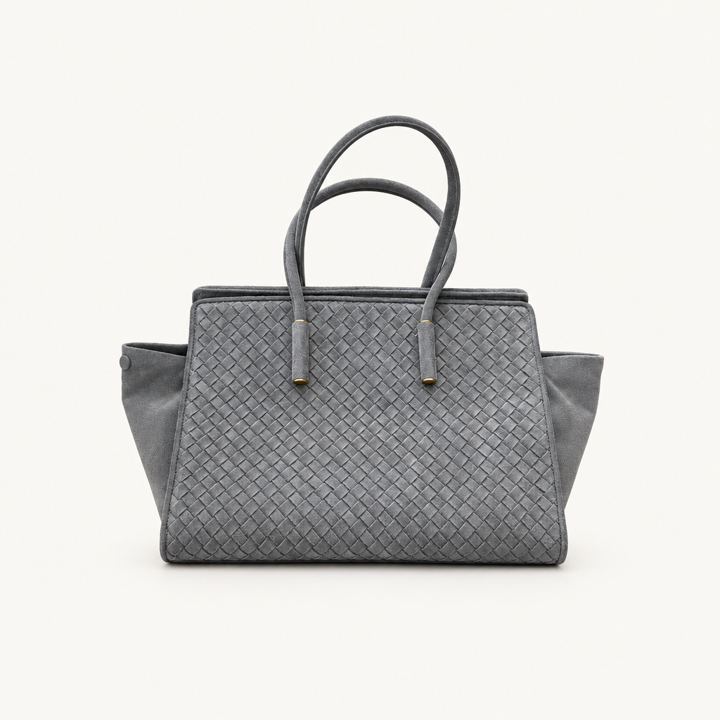 Large grey tote, warm white background