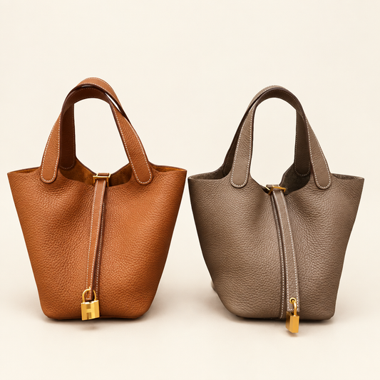 Two bags on a clean warm off-white background